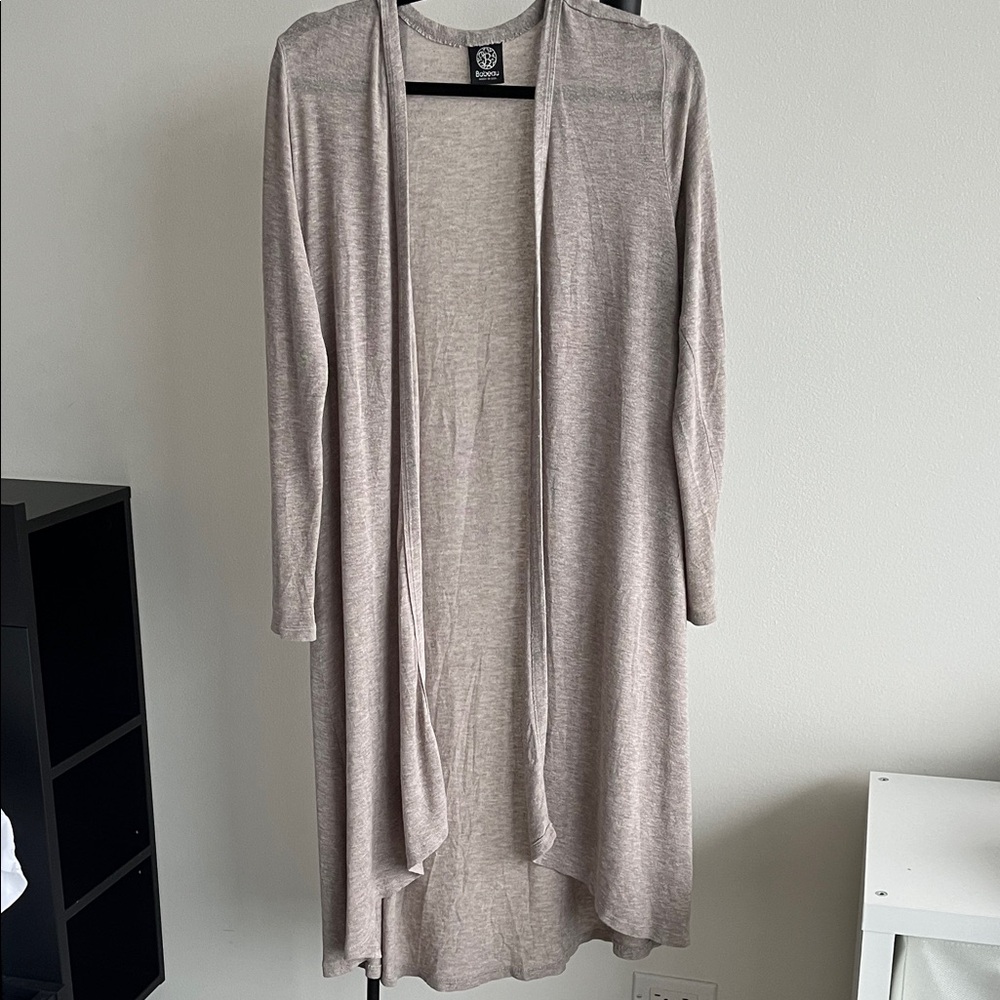 Women's Beige Open Front Longline Cardigan, medium